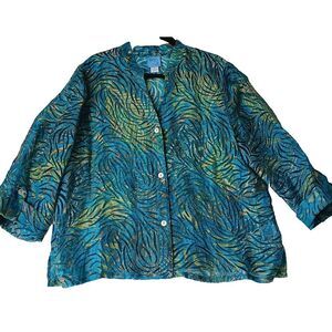 Laia Lane  Womens 3/4 Sleeve Blouse Transparent- Green and‎ Blue Floral Sz 18